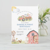 ボーイファーム動物納屋周囲の庭誕生日パーティー 招待状 (スタンド正面)