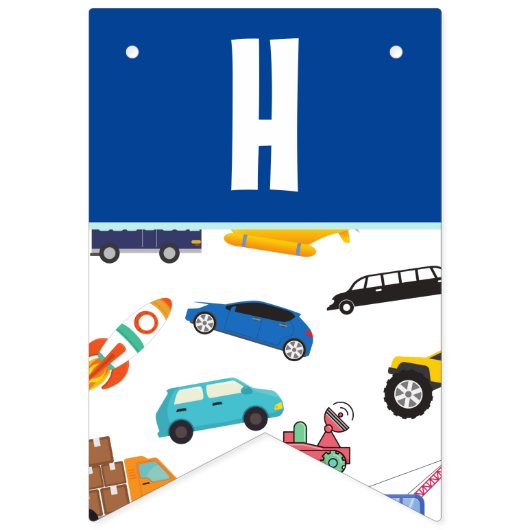 ボーイフォトカーズビークル模様キッド誕生日パーティー バンティングフラッグ (第2の旗)