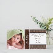 ボーイフォトカード統計深いブラウンブルードット 案内状 (スタンド正面)