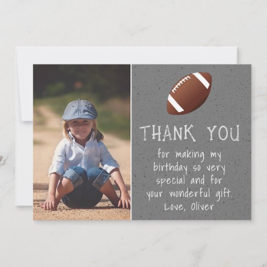 ボーイフォトサッカーボールキッド誕生日 サンキューカード (正面)