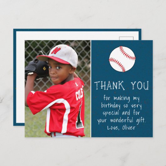 ボーイフォト野球ボールサンキュー誕生日 ポストカード (正面/裏面)
