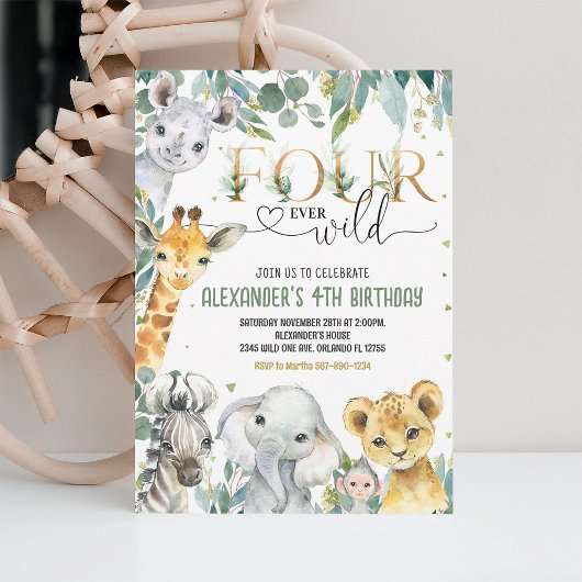 ボーイフォーエバーワイルドジャングルアニマルズ誕生日 招待状