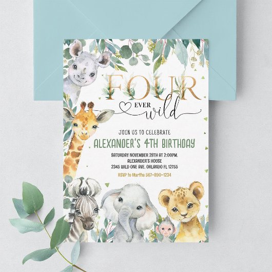ボーイフォーエバーワイルドジャングルアニマルズ誕生日 招待状