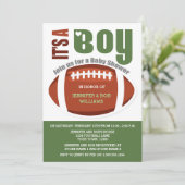 ボーイフットボールのカップル赤ちゃんシャワー招待状 招待状 (スタンド正面)