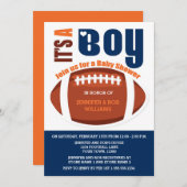 ボーイフットボールブルーオレンジのベビーシャワー 招待状 (正面/裏面)