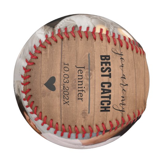 ボーイフレンドのバレンタインの贈り物の写真（背中）素朴な木 野球ボール (正面左)