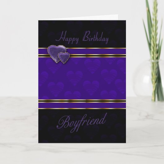 ボーイフレンドのバースデーモダンタカードデザイン、紫と カード (正面)