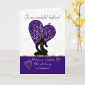 ボーイフレンドのバースデーモダンタカードデザイン、紫と カード (黄色い花)