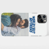 ボーイフレンドの写真と海の青い文字iPhoneケース iPhoneケース (裏面横)