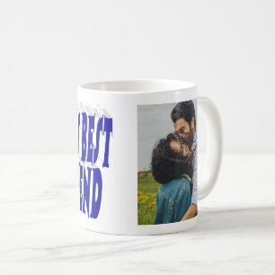 ボーイフレンドの写真と青いタイポグラフィ コーヒーマグカップ