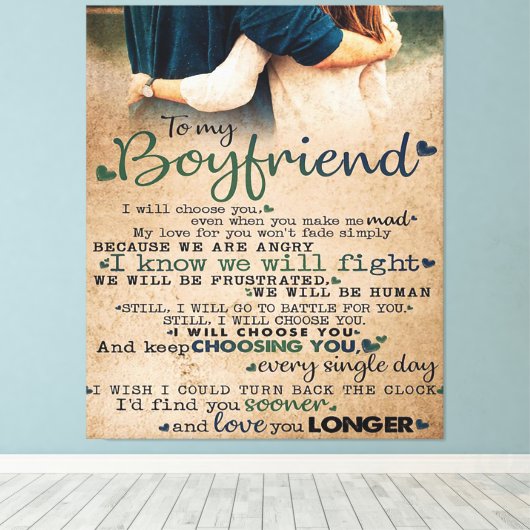 ボーイフレンドの引用文を愛する |トレンディー キャンバスプリント (インサイチュ (ウッドフロア))