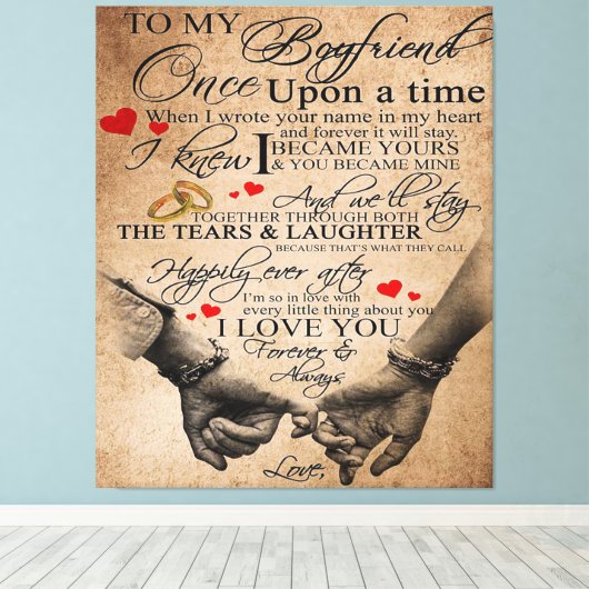 ボーイフレンドの引用文を愛する |素敵な引用文ギフト キャンバスプリント (インサイチュ (ウッドフロア))