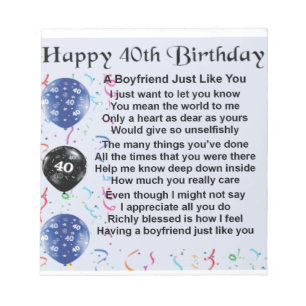 ボーイフレンドの詩 – 40歳の誕生日 ノートパッド