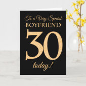 ボーイフレンドの誕生日のための黒の第30金ゴールド効果 カード (黄色い花)