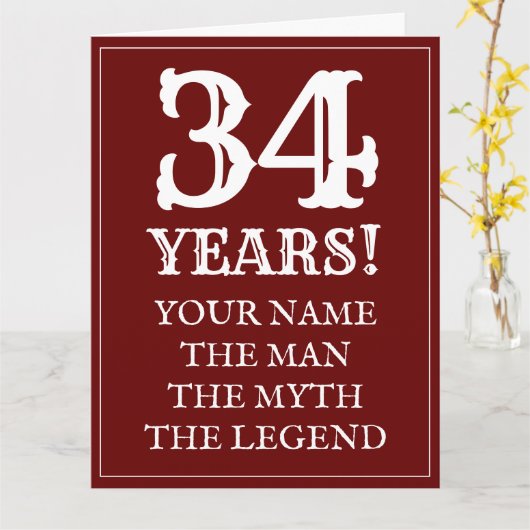 ボーイフレンドまたはパートナーに34番目の誕生日カードをお届けします。 カード (黄色い花)