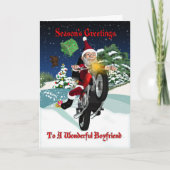 ボーイフレンド付きオートバイ飛んでいるサンタ シーズンカード (正面)