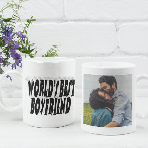 ボーイフレンド写真ブラックタイポグラフィ コーヒーマグカップ