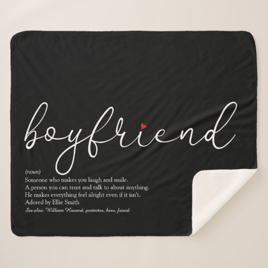 ボーイフレンド定義ラブハートエレガントスクリプト シェルパブランケット (正面(横))