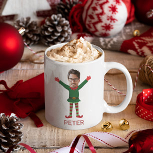 ボーイフレンド顔&ネーム小妖精や小人クリスマスプレゼントおもしろいス コーヒーマグカップ