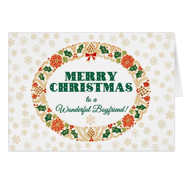 ボーイフレンド、雪片のためのクリスマスのヒイラギのリース (正面横)