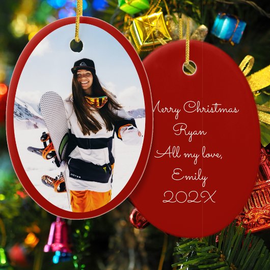 ボーイフレンドOval写真クリスマス セラミックオーナメント