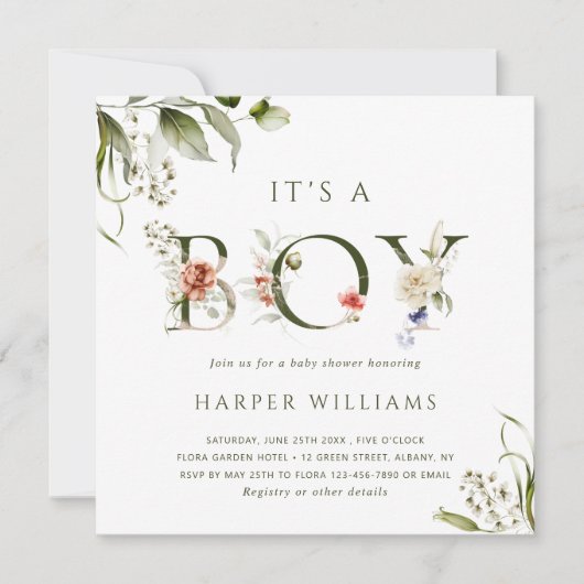 ボーイフローラの手紙ベビーシャワーだ 招待状 (正面)