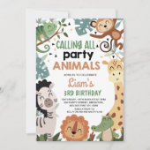 ボーイブラウングリーンコールすべてのパーティー動物誕生日 招待状 (正面)