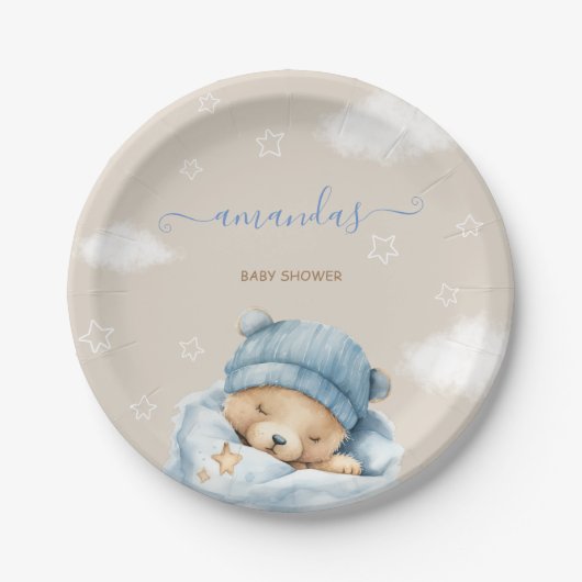 ボーイブルーかわいいクマの赤ちゃんシャワー ペーパープレート (正面)