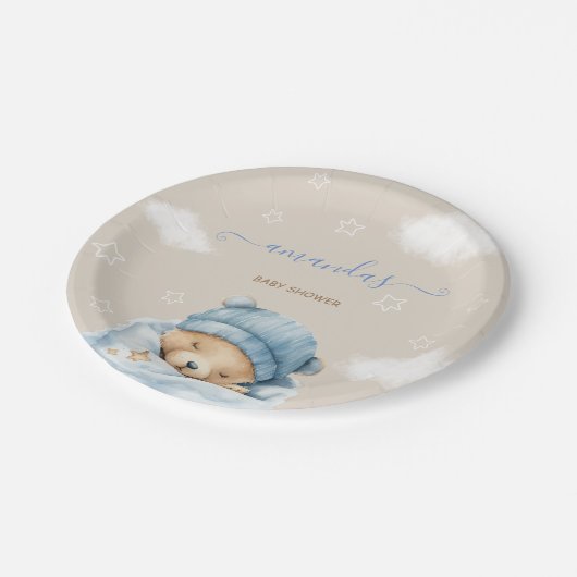 ボーイブルーかわいいクマの赤ちゃんシャワー ペーパープレート (アングル)