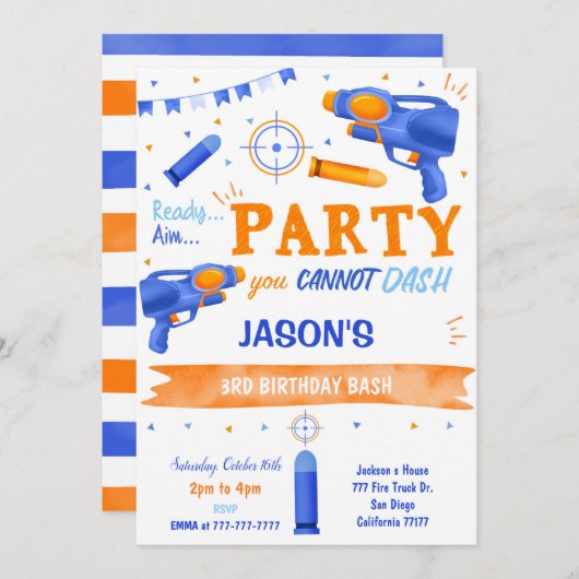 ボーイブルーとオレンジダーツガン 招待状 (正面/裏面)