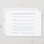 ボーイブルーのかわいいベビーシャワー足 招待状 (裏面)