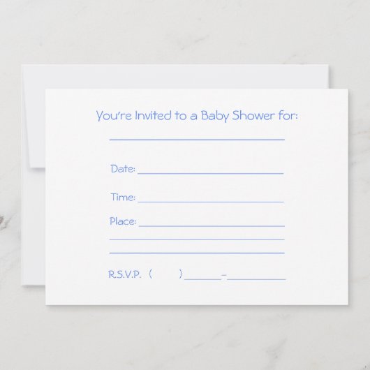 ボーイブルーのかわいいベビーシャワー足 招待状 (裏面)