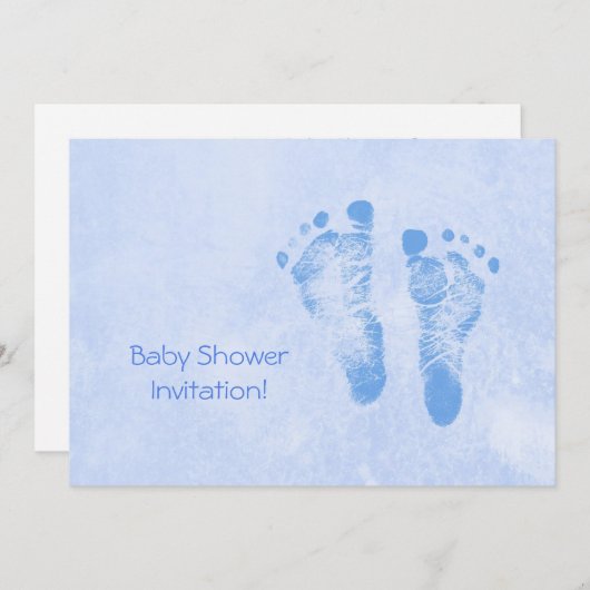 ボーイブルーのかわいいベビーシャワー足 招待状 (正面/裏面)