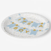 ボーイブルーのバンティングフラッグベビーシャワー ペーパープレート (アングル)