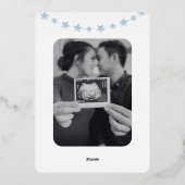 ボーイブルーのバンティングフラッグ写真ベビーシャワー 箔招待状 (裏面)