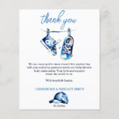 ボーイブルーのベビーシューズにキャップサンキューカード (正面)