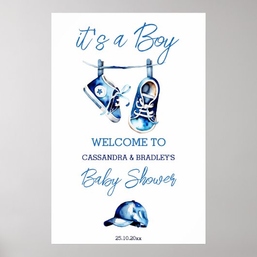 ボーイブルーのベビーシューズ歓迎サインだ ポスター (正面)