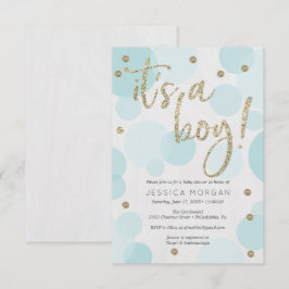 ボーイブルーの水玉模様ベビーシャワー招待状 招待状