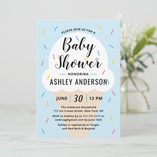 ボーイブルーアイスクリームベビーシャワー招待状 招待状 (スタンド正面)