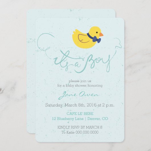 ボーイブルーアヒルのベビーシャワーの招待状です 招待状 (正面/裏面)