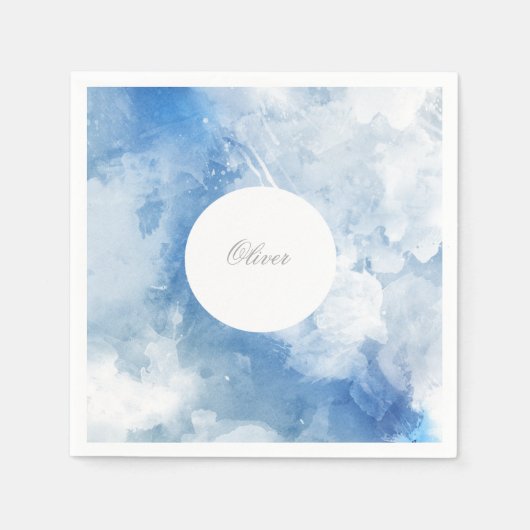 ボーイブルーウォーターカラーパターンお祝い スタンダードカクテルナプキン (正面)