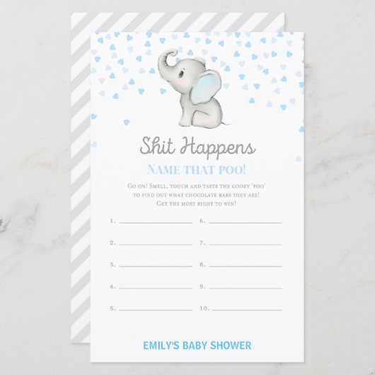 ボーイブルーエレファント赤ちゃんシャワーゲーム印刷 (正面/裏面)