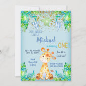 ボーイブルーキリン1歳の誕生日の招待状。 招待状 (正面)