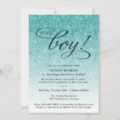 ボーイブルーグリッターグラデーションベビーシャワー 招待状 (正面)
