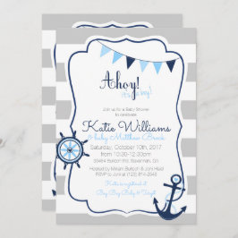 ボーイブルーグレー航海のベビーシャワーカード 招待状