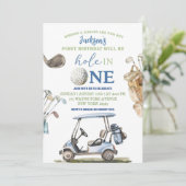 ボーイブルーゴルフホールインワンアウトドア誕生日 招待状 (スタンド正面)