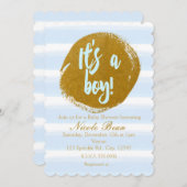 ボーイブルーゴールドフォイル水彩色招待状 招待状 (正面/裏面)