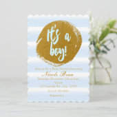 ボーイブルーゴールドフォイル水彩色招待状 招待状 (スタンド正面)