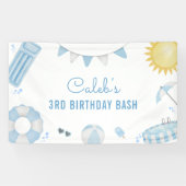 ボーイブルーサマープールパーティー誕生日バナー 横断幕 (横)