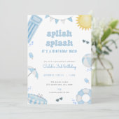 ボーイブルーサマープールパーティー誕生日招待状 招待状 (スタンド正面)